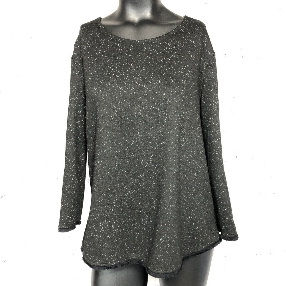 W5 Black Long Sleeve Blouse Back Zipper Fringe Accent Polka Dot Women's Sz M USA